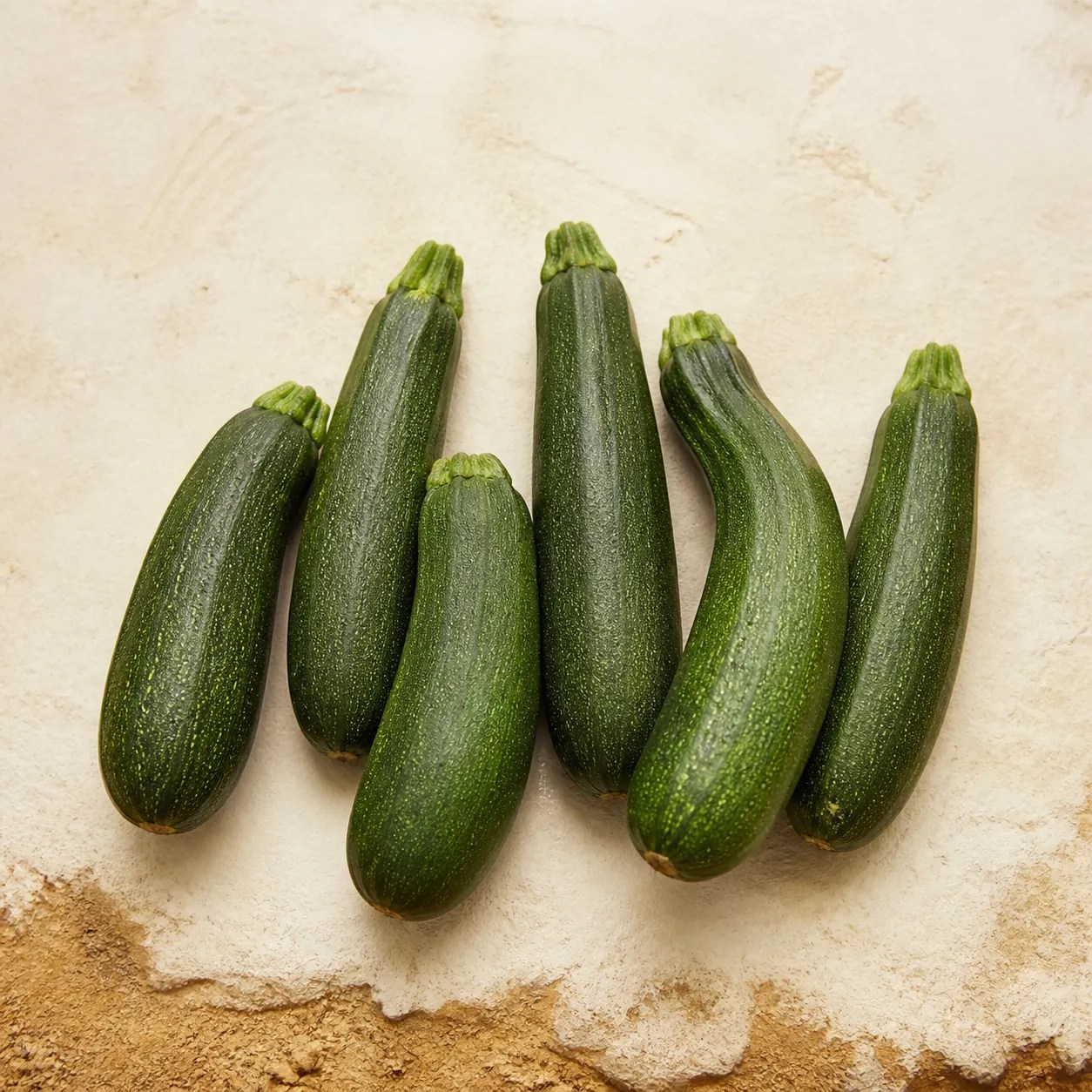 Calabacines verdes ecológicos sobre piedra clara